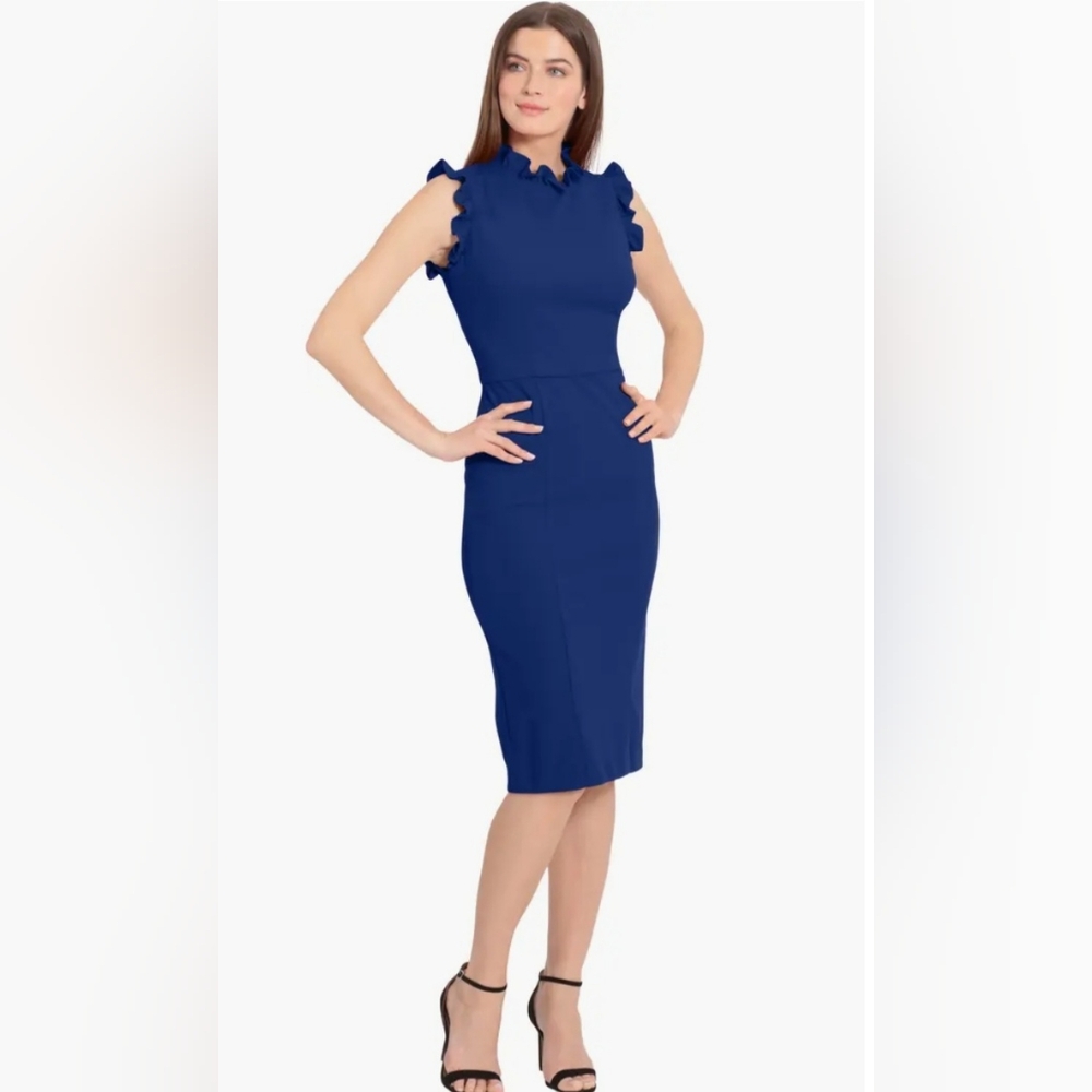 Maggy London Navy Ruffle Sleeve Midi Dress - Picture 10 of 11